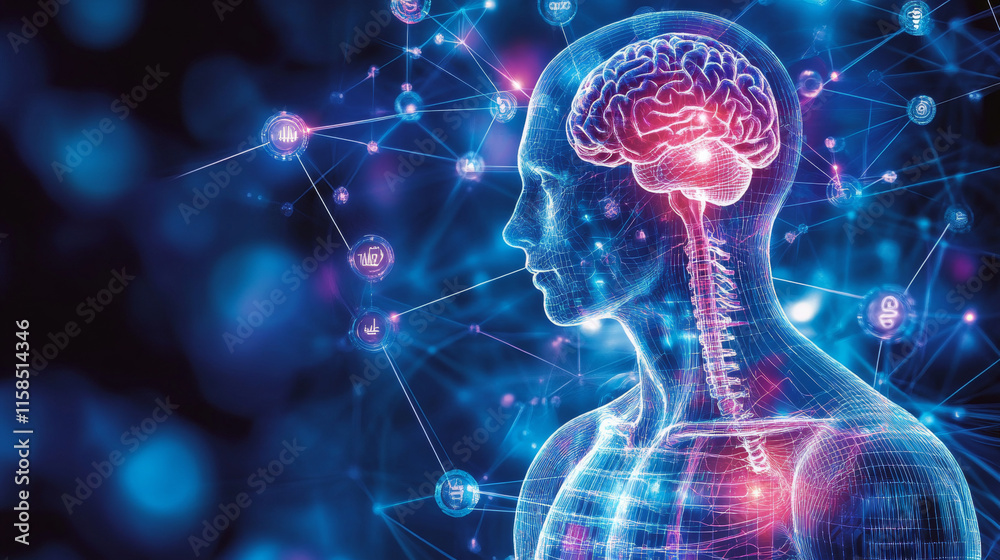 Poster abstract technology ui futuristic concept brain hud interface hologram elements of digital data char