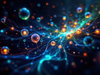 Abstract digital web with glowing connections and vibrant colors, creating a futuristic and dynamic visual. Ideal for tech blogs, digital art, or futuristic projects.
