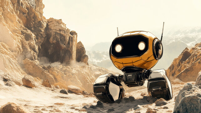 Exploring robot adventures on an alien planet digital art sci-fi landscape futuristic view