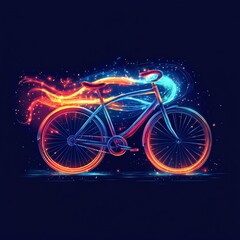 Fototapeta premium A hand-drawn bicycle with glowing streamers flowing behind