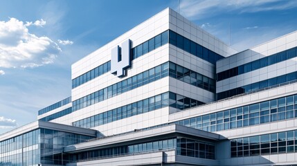 A photostock of a modern hospital building exterior