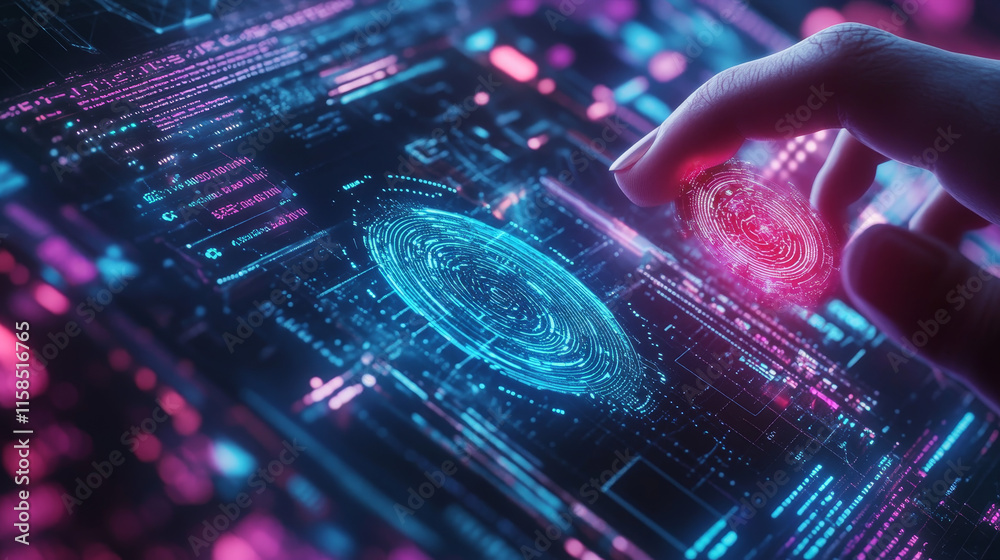 Poster abstract technology ui futuristic concept fingerprint hud interface hologram elements of digital dat