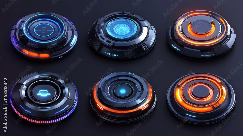 Poster set of circle abstract digital technology ui futuristic hud virtual interface elements sci- fi moder