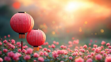 Fototapeta premium Celebrating chinese new year with a vibrant red lantern festival digital art background from a festive perspective