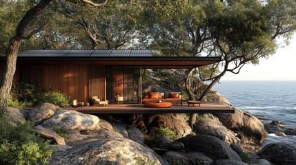 Modern Eco-Friendly Cabin Overlooking Ocean