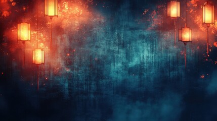 Celebrating chinese new year with digital art blessing scrolls against a vibrant background