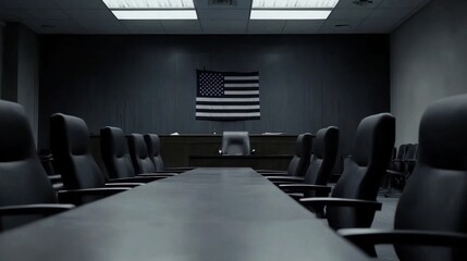 Courthouse building exterior bathed in warm sunset hues, symbolizing justice and order amidst the tranquility of evening light.