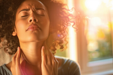 Woman Relieves Neck Pain with Gentle Rubbing