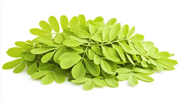 Pile of cassia acutifolia, senna leaves,  isolated on white background