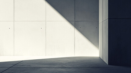 Light and shadow create a dramatic contrast in a minimalist architectural space