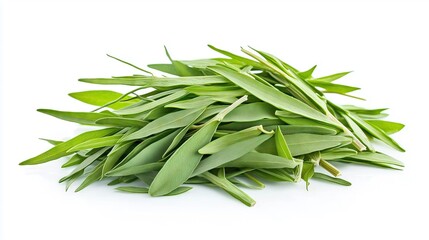 Fototapeta premium Pile of tarragon leaves, estragon isolated on white background