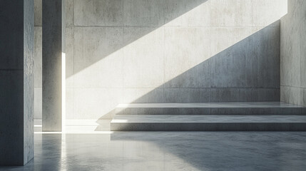 Light streaming through a minimalist concrete interior creating soft shadows