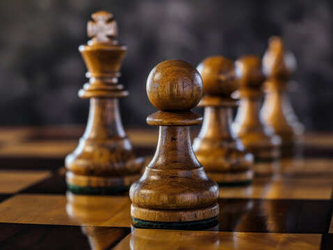Classic Wooden Pawns Arranged on Chessboard