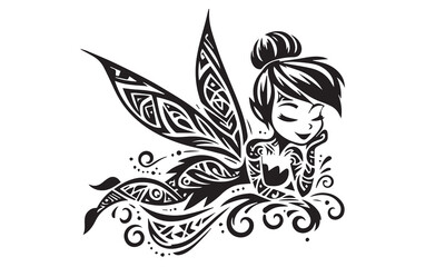 Fototapeta premium Silhouette of beautiful fairy. Mythical tale character logo. 
