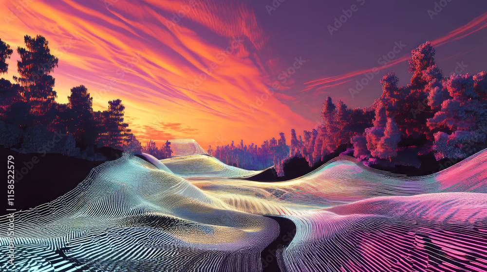 Poster the concept of digital waves, big data fluttering data collection data processing and data analysis 