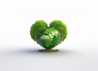 A heart-shaped rendering of two lush green trees embracing a globe, symbolizing environmental love and global sustainability.  A powerful image representing Earth's delicate ecosystem.