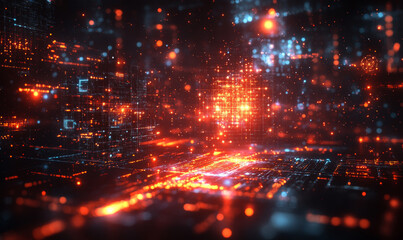 A quantum computing environment with floating, translucent AI algorithms and complex mathematical equations visualized in space