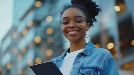 The Smiling Woman with Tablet