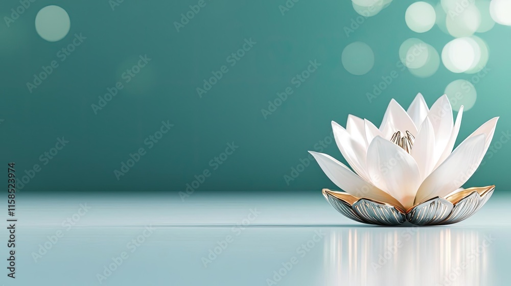 Poster lotus floral abstract background idea. elegant white lotus flower floating serenely on a tranquil su