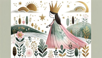 "Reinas Botánicas: Coronas de Oro y Naturaleza"