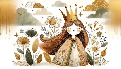 "Reinas Botánicas: Coronas de Oro y Naturaleza"