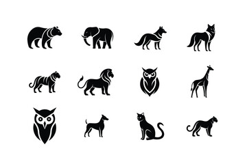 Wild Animal Minimalist Silhouette Logo Vector, Modern Wildlife Design Elements.