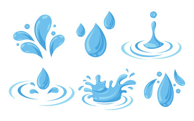 Water drop and splashes in flat style
