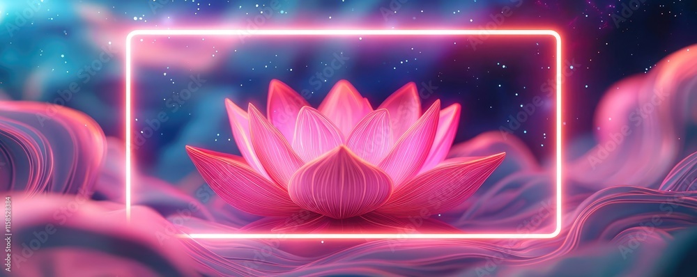 Poster lotus floral abstract background idea. a serene pink lotus flower floating amidst colorful clouds an