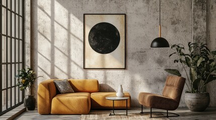 Modern Living Room with Minimalist Decor and Artistic Wall Art