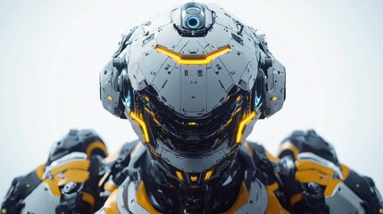 Futuristic robot head, close-up.