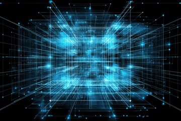 Fototapeta premium Abstract Digital Background with Glowing Blue Lines and Grids