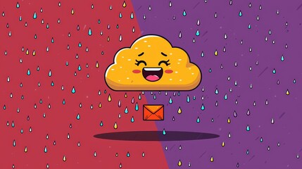 Happy Cloud Raining Letters Cute Cartoon Illustration