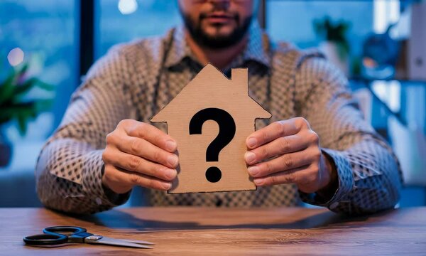 Home Uncertainty: A Cardboard Cutout of a House with a Question Mark
