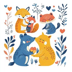 Obraz premium Cute Animal Couples Graphic Elements Set for Valentine’s Designs, Cute Animal Couples,Valentine’s Day, Day of Love