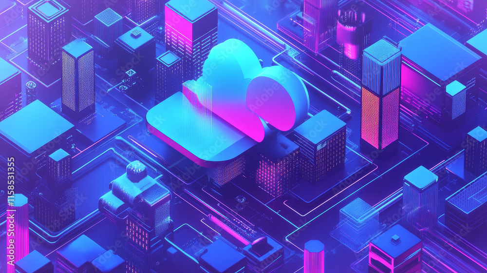 Poster abstract cloud technology with big data and interface concept connection by collecting data in the c