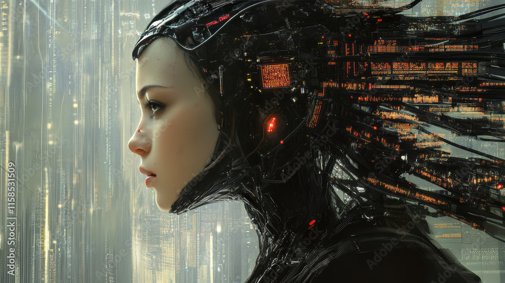 Poster abstract world artificial intelligence on circle digital and technology background with computer sys