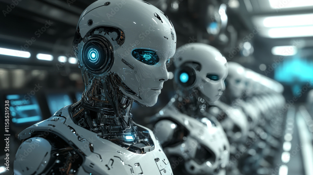 Poster abstract artificial intelligence on atomic and technology background with computer systems circuit b