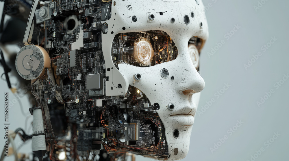 Poster abstract artificial intelligence on atomic and technology background with computer systems circuit b