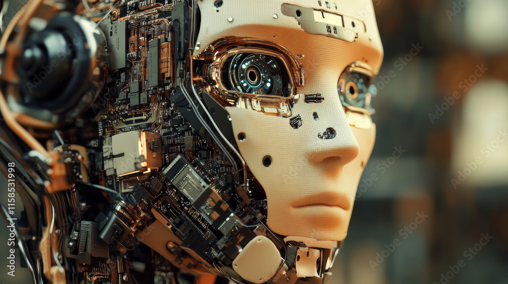 Poster abstract artificial intelligence on atomic and technology background with computer systems circuit b