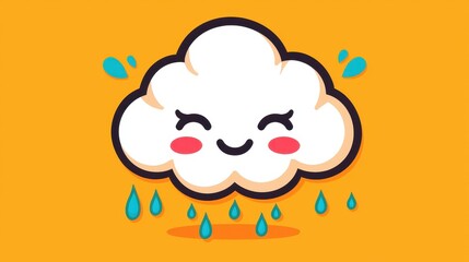 Fototapeta premium Happy Rain Cloud Cartoon Illustration Cute Weather Icon