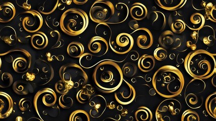 A dynamic pattern featuring golden spirals on a dark background, creating an elegant and mesmerizing design.