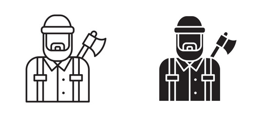 Lumberjack icons in outline and fill. vector illustration for ui.