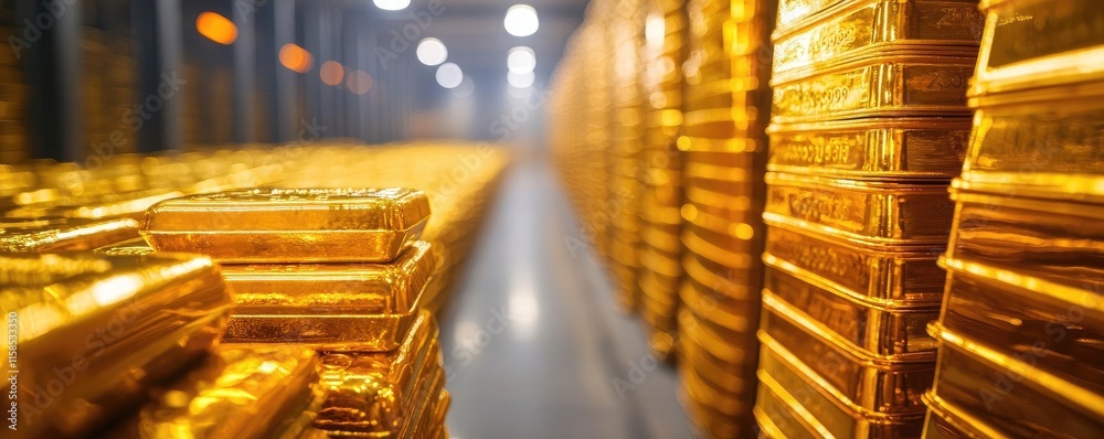 Poster wealth gold concept. rows of gold bars stacked neatly in a secure vault showcasing luxury and wealth