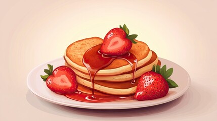 Heart-Shaped Pancakes Vector Illustration for Valentine’s Day, Heart-Shaped Food and Drinks,Valentine’s Day, Day of Love