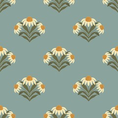 Daisy  flowers vintage seamless pattern design (small scale)