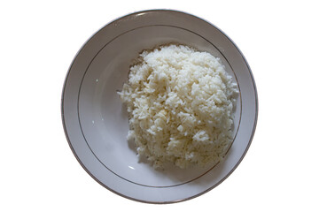 Top View of White Rice on White Plate Isolated on Transparent Background