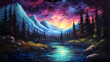 Fototapeta premium Digital trippy water painting of nature graphics poster background