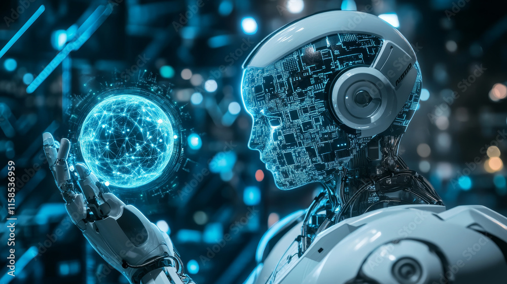 Poster abstract technology computing chipset on circuit board concept working data of artificial intelligen