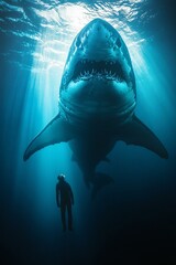 Obraz premium The Deep Blue Mystery Shadow of a Giant Shark-