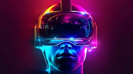 Immersive Virtual Reality Experience: Neon Hues and Futuristic Headsets